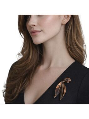 Copper Leaf Brooch Southwestern Scroll Detail